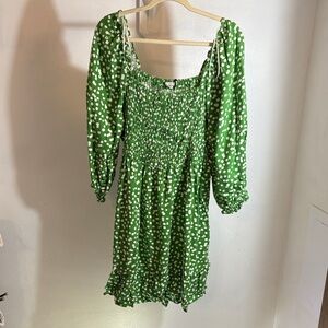 Chic Green Polka Dot Long Sleeve Dress